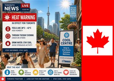 TORONTO REMAINS UNDER HEAT WARNING AS CITY OPENS COOLING CENTRES